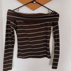 Army green stripped off the shoulder long sleeve
